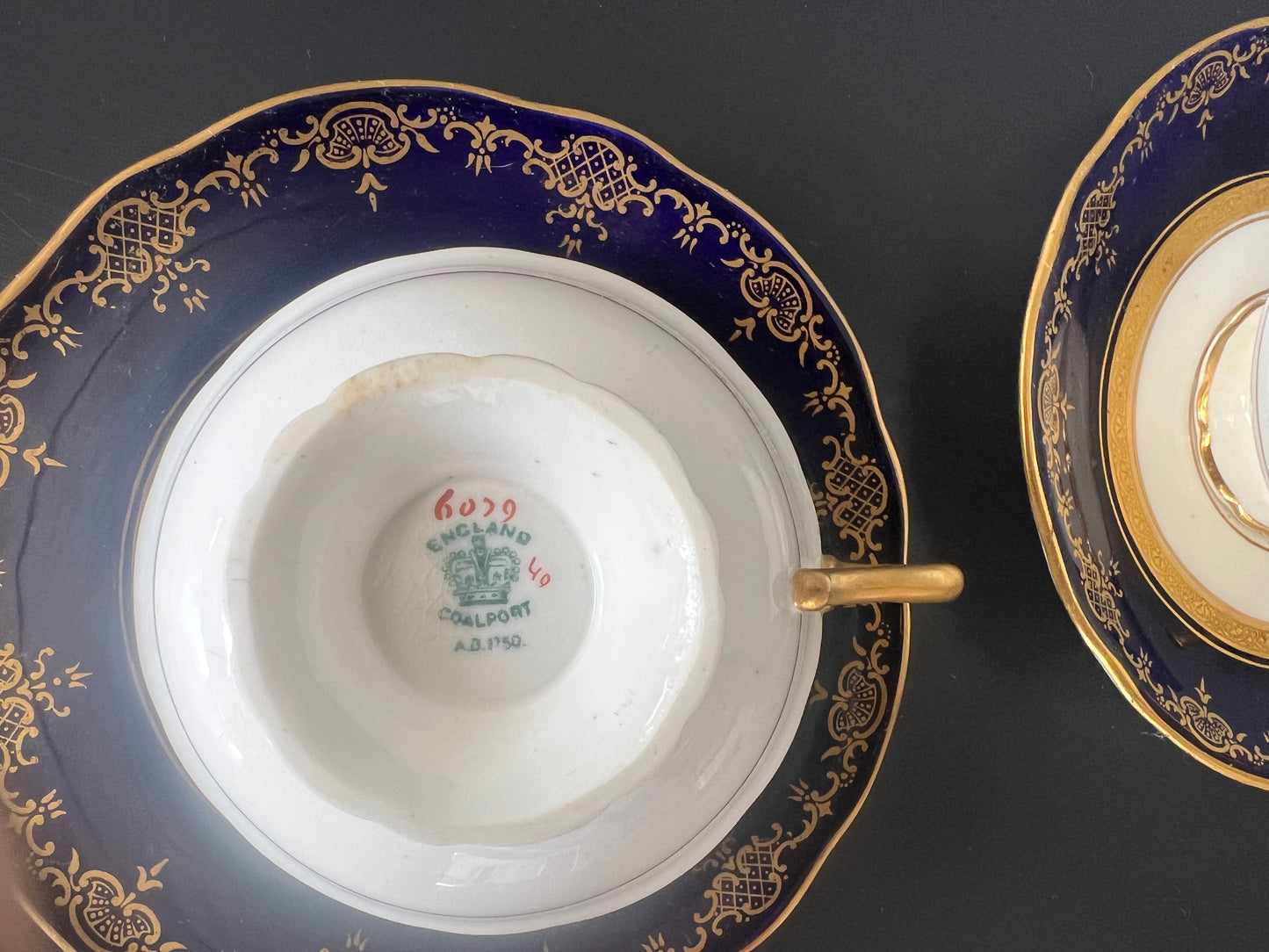 Aynsley Blue and gilt x 2 cups and soarers