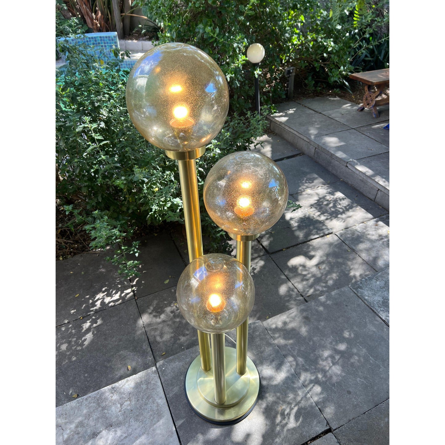 Vintage Standing Lamp - 3 Tiered - Hand blown Glass Ball Shades - Gold