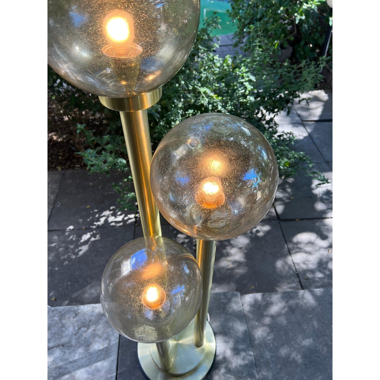 Vintage Standing Lamp - 3 Tiered - Hand blown Glass Ball Shades - Gold